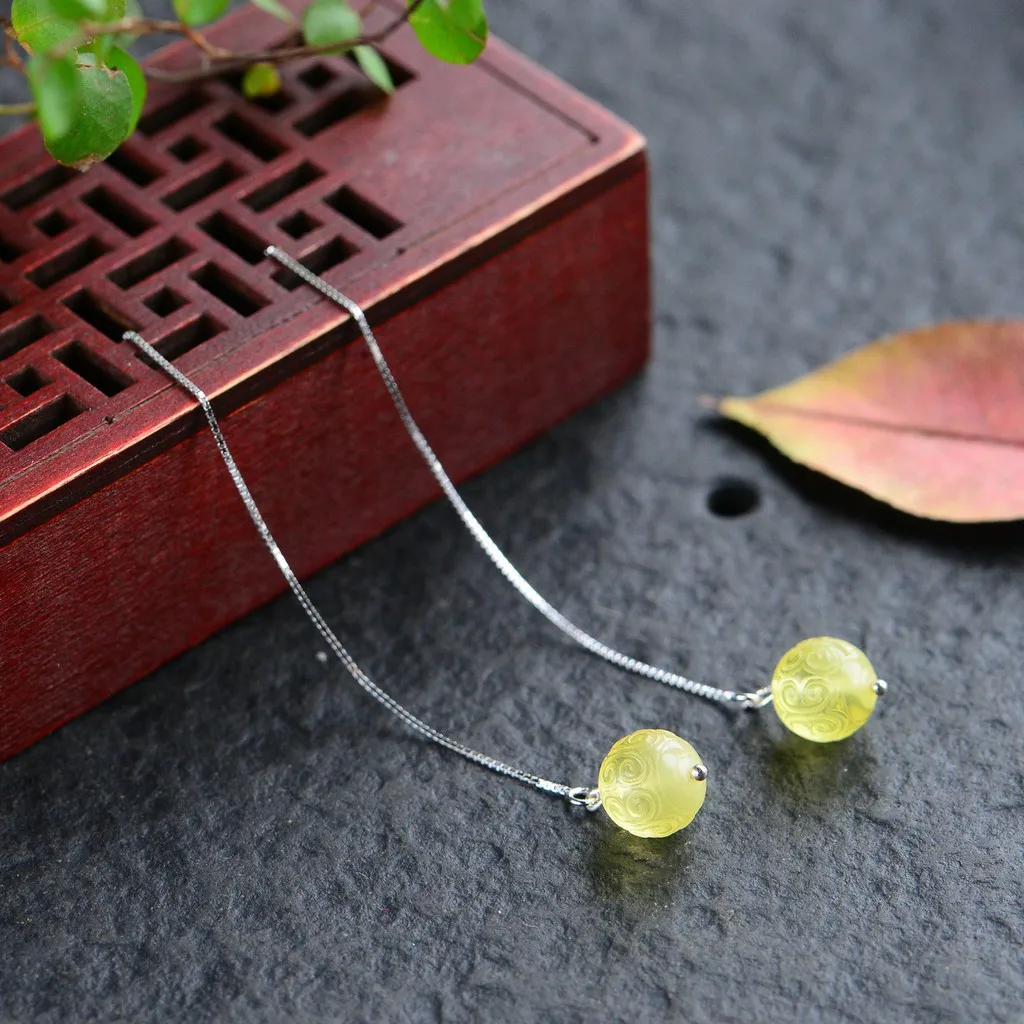 

5A Genuine Jade Wax Nest Earrings-Earbob S925 Sterling Silver Natural Crystal