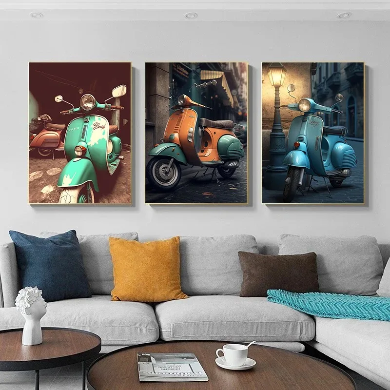 Vintage Vespa Motorcycle Poster Canvas Paintings and Print Wall Art Pictures Culb Living Room Wall Decoration Shabby Chic