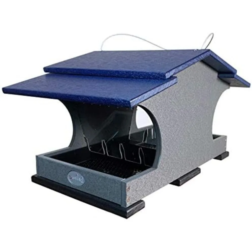 

Large Poly Hopper Feeder - Massive Bird Feeder, Holds Up to 2 Gallons of Seed (Blue/Gray)