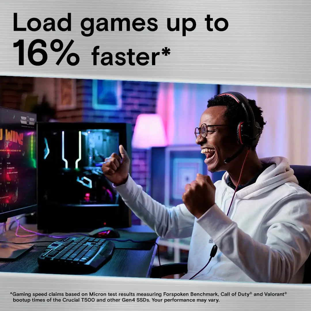 Crucial T500 1TB 2TB Gen4 NVMe M.2 Internal Gaming SSD, Up to 7300MB/s, Laptop & Desktop