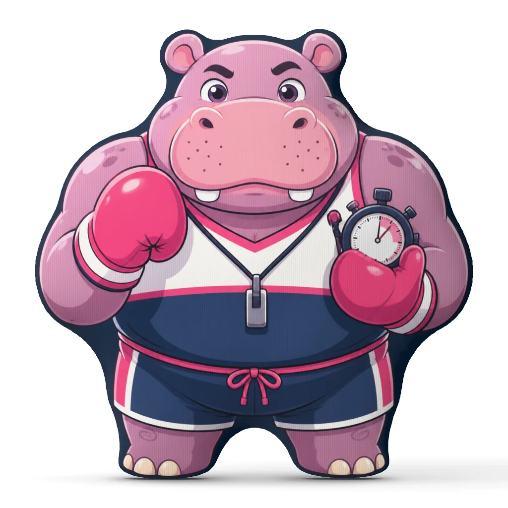 Boxing Coach Hippo Shaped Throw Pillow Cartoon Boxing Cushion Stuffed Plush Pillow Sports Trainer Gift for Home Decor Sofa