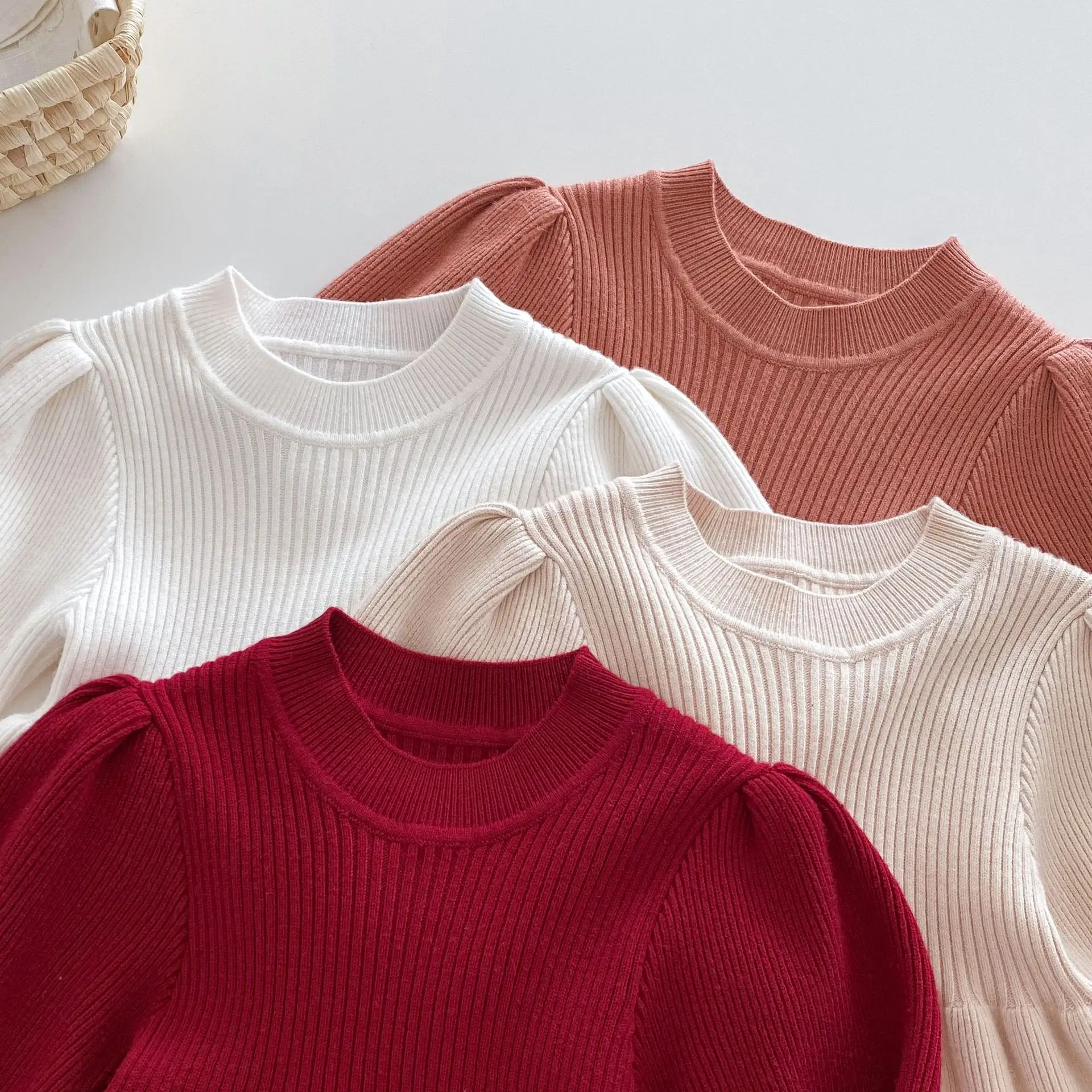 0-4Y فساتين الرضع الصلبة طفل الفتيات قطعة واحدة فستان منسوج للأطفال موضة الربيع الملابس سترة غير رسمية الأحمر عيد الميلاد طفل #3