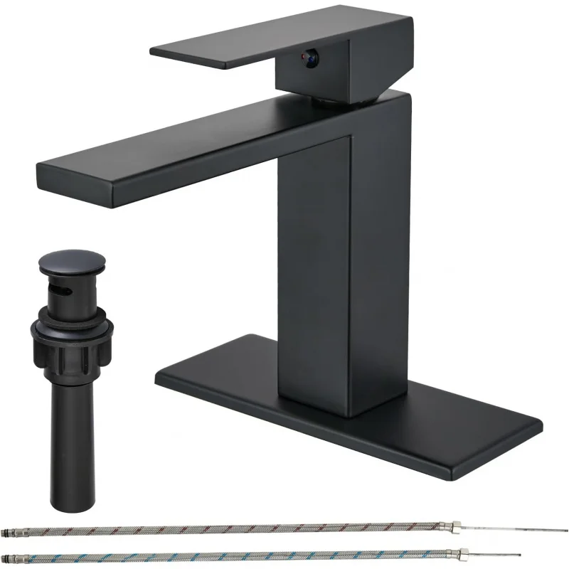 Hole Waterfall Black Bathroom Dresser Single Handle Sink Toilet Wash Basin with Pop-up Drain Overflow Mixer Faucet Supply Line