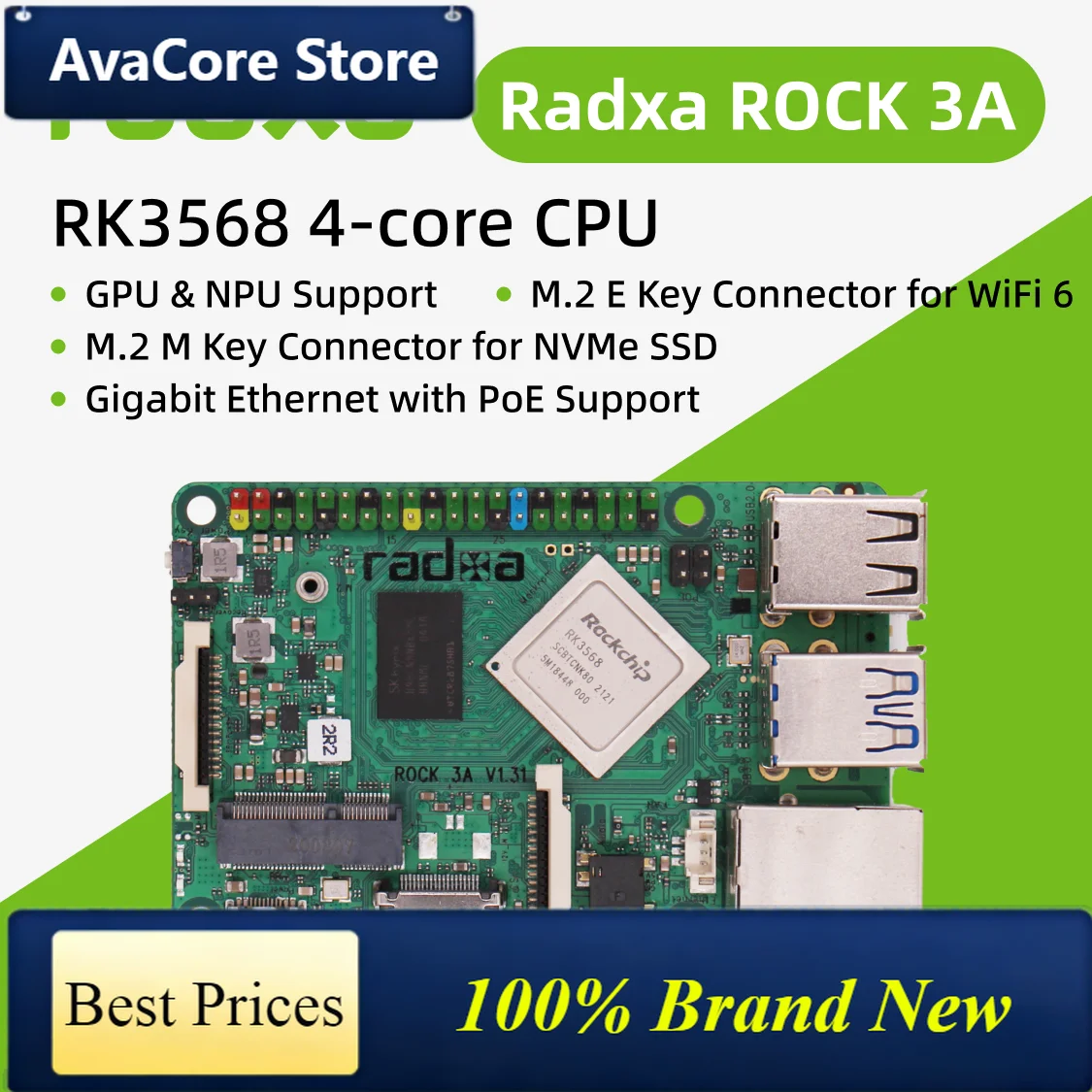 AvaCoreRadxa Rock 3a Rk3568 4-core Cpu Sbc, Gpu, Npu, And With 4k Output,single Board Computer