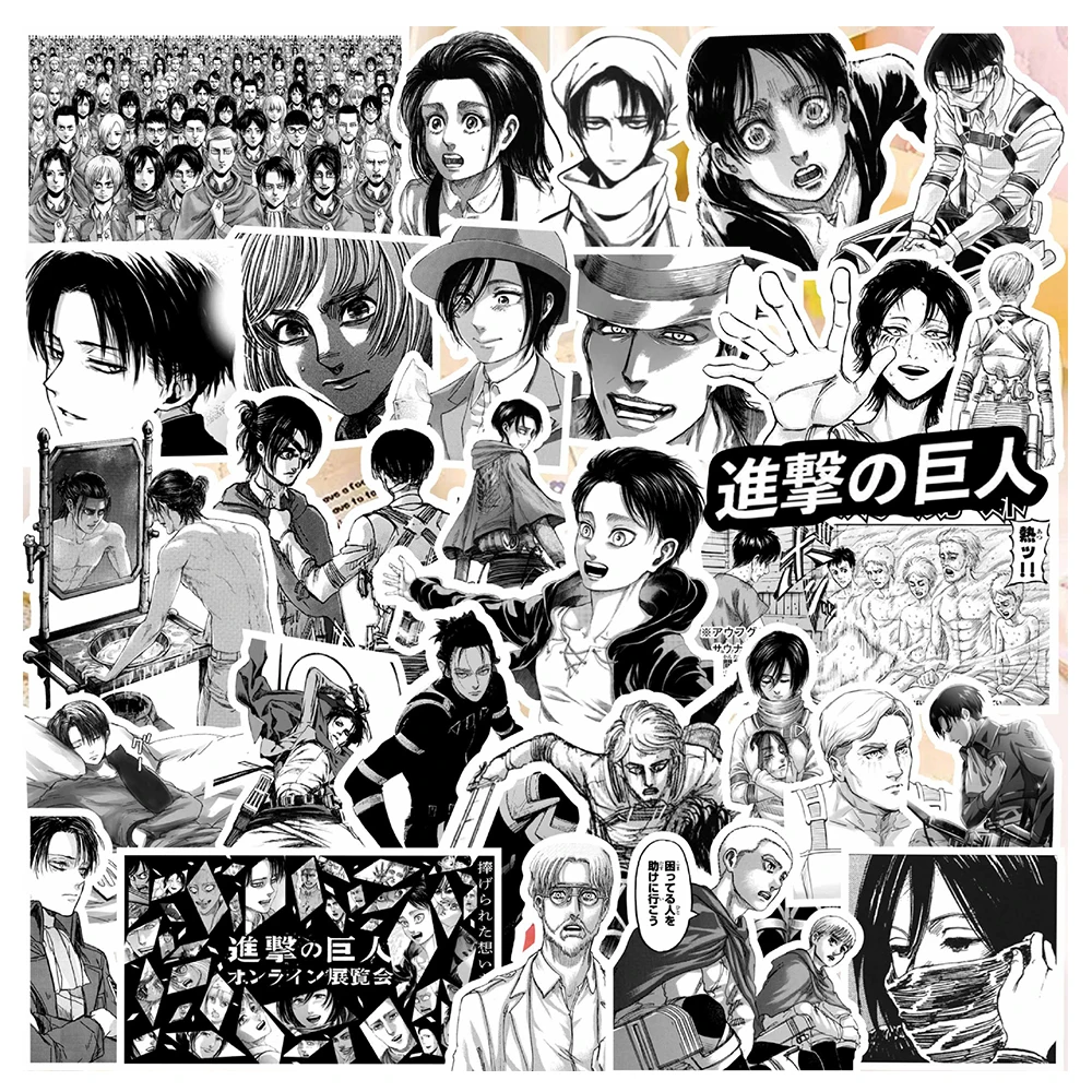 10/30/70pcs Classic Anime Attack on Titan Stickers Cool Black and White Graffiti Decals Phone Skateboard Laptop Cartoon Sticker