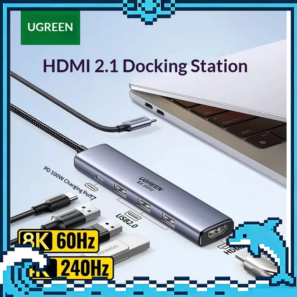 UGREEN 55611 USB C Hub HDMI 2.1 Docking Station 8K 60Hz 4K 240Hz High Refresh Multiport Adapter for Gaming Laptop Monitor