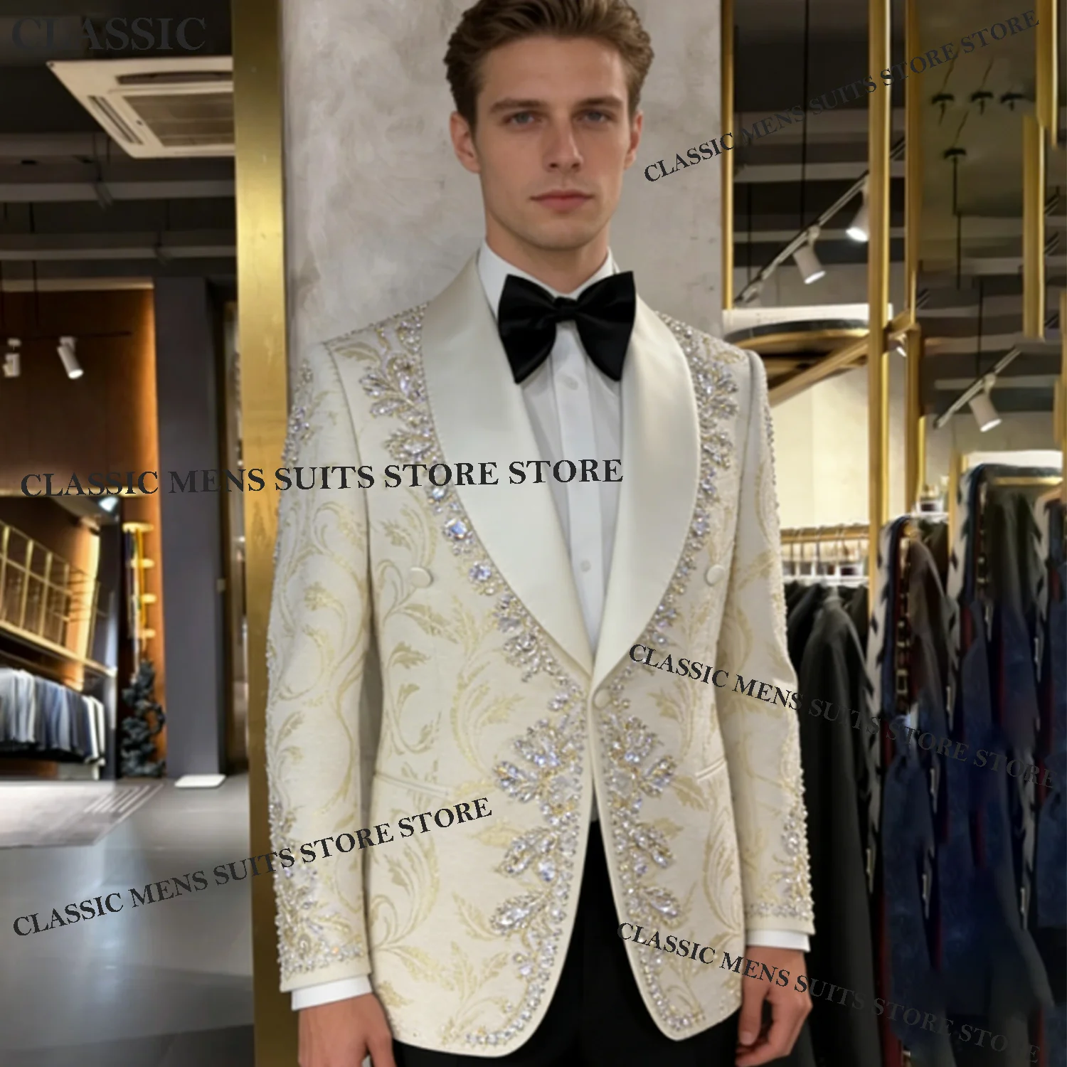 

Изысканные мужские костюмы из жаккарда, комплекты из 2 предметов, модные пиджаки для вечеринок, свадебные смокинги для женихов, приталенные костюмы с бриллиантовым узором, индивидуальный пошив