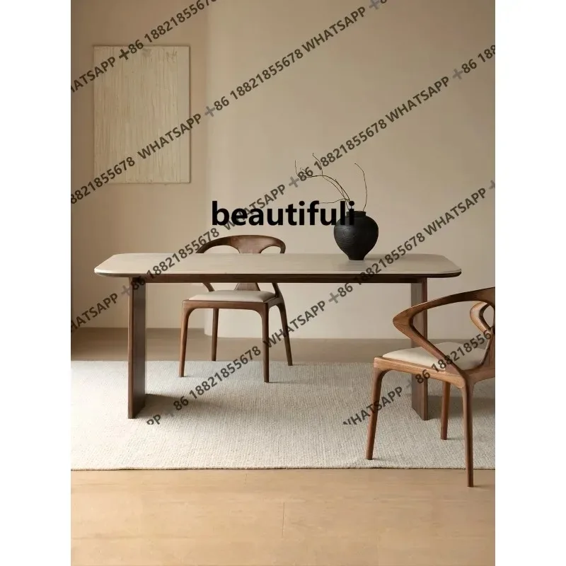 Solid wood rock slab dining table Household small apartment rectangular dining table