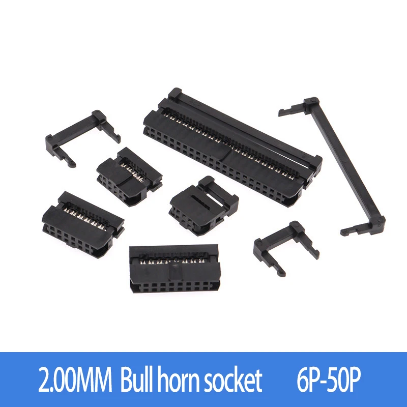 FC crimping head 2.0MM spacing 2*6P/8P/10P/12P/14P/16P/20P-50P three piece IDC connector Bull horn socket