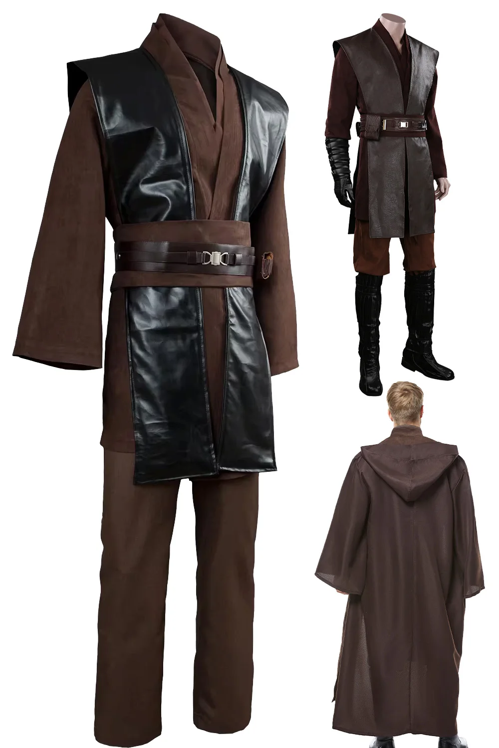 Anakin Skywalker Cosplay Costume Brown No Clock Costume Suit Halloween Carnival Cosplay Costumes for Adult Men