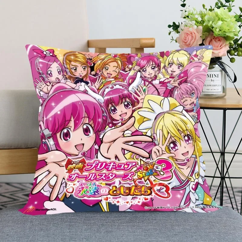 New Arrival Smile Precure! Pillow Cover Bedroom Home Office Decorative Pillowcase Square Zipper Pillow Cases Satin Soft No Fade