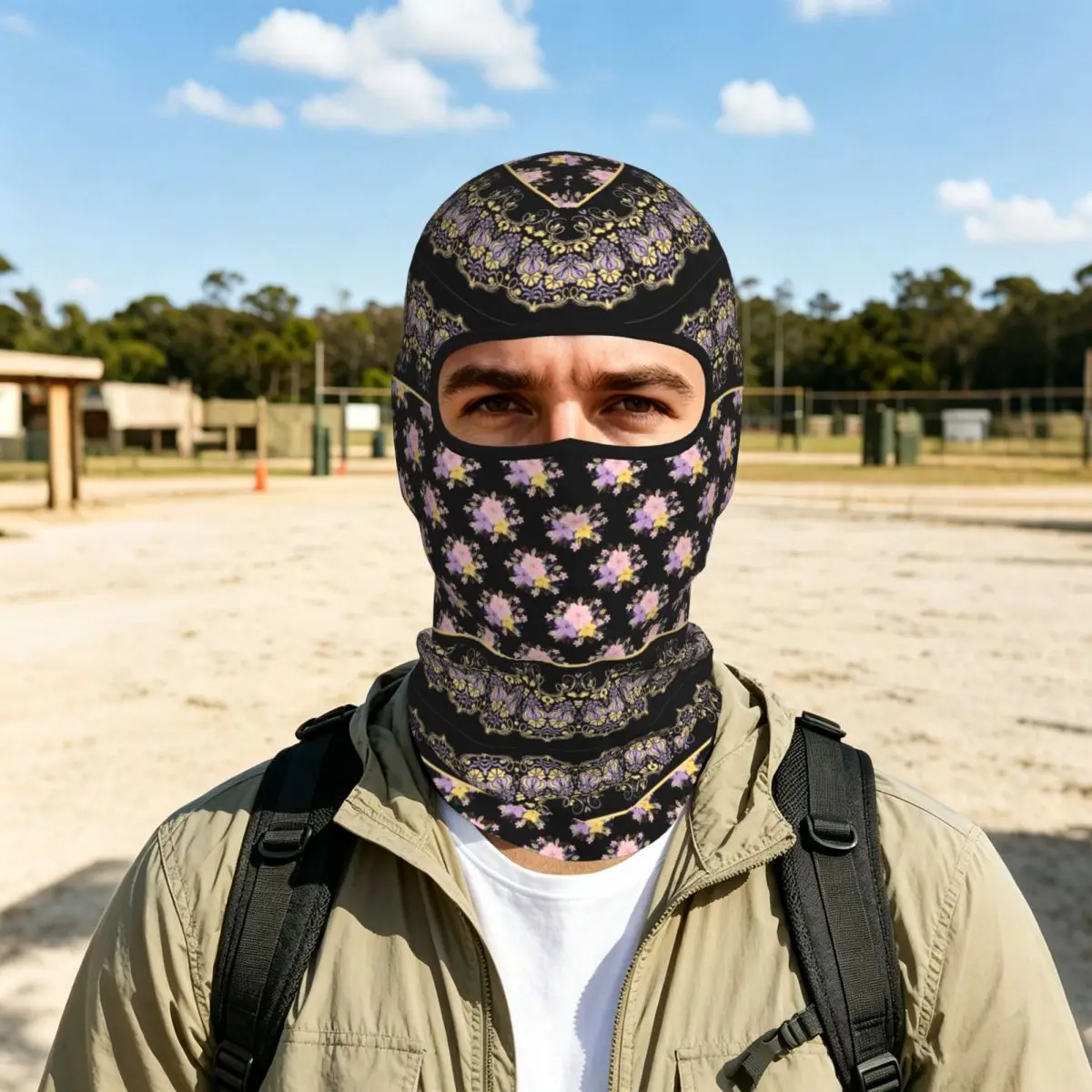 Luxury Flowers Outdoor Cool Sunscreen Motorcycle Face Moto Biker Wind Cap Mask Stopper Windproof Bicycle Cycling Headgear