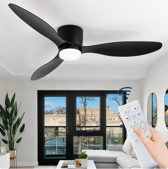 Deckenventilator mit Licht, 6-Gang-Wahl, umkehrbarer Gleichstrommotor, 3 CCT mit Fernbedienung, Whisper, einfache Installation, Schwarz/Weiß/Holz