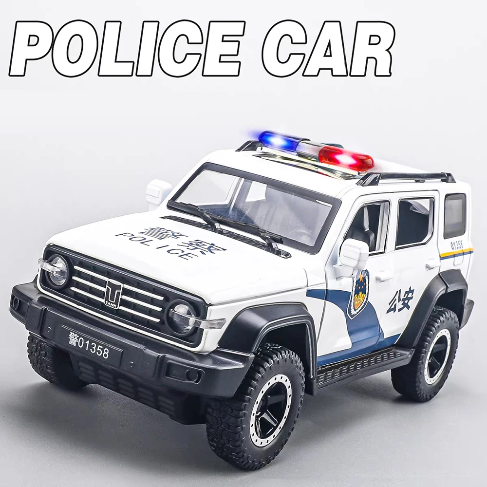 1:24 Alloy Tank 300 Model Diecast Toys Police Cars Light Sound Pull Back Miniature Vehicle 6 Doors Opened Car Toddler Kids Gifts