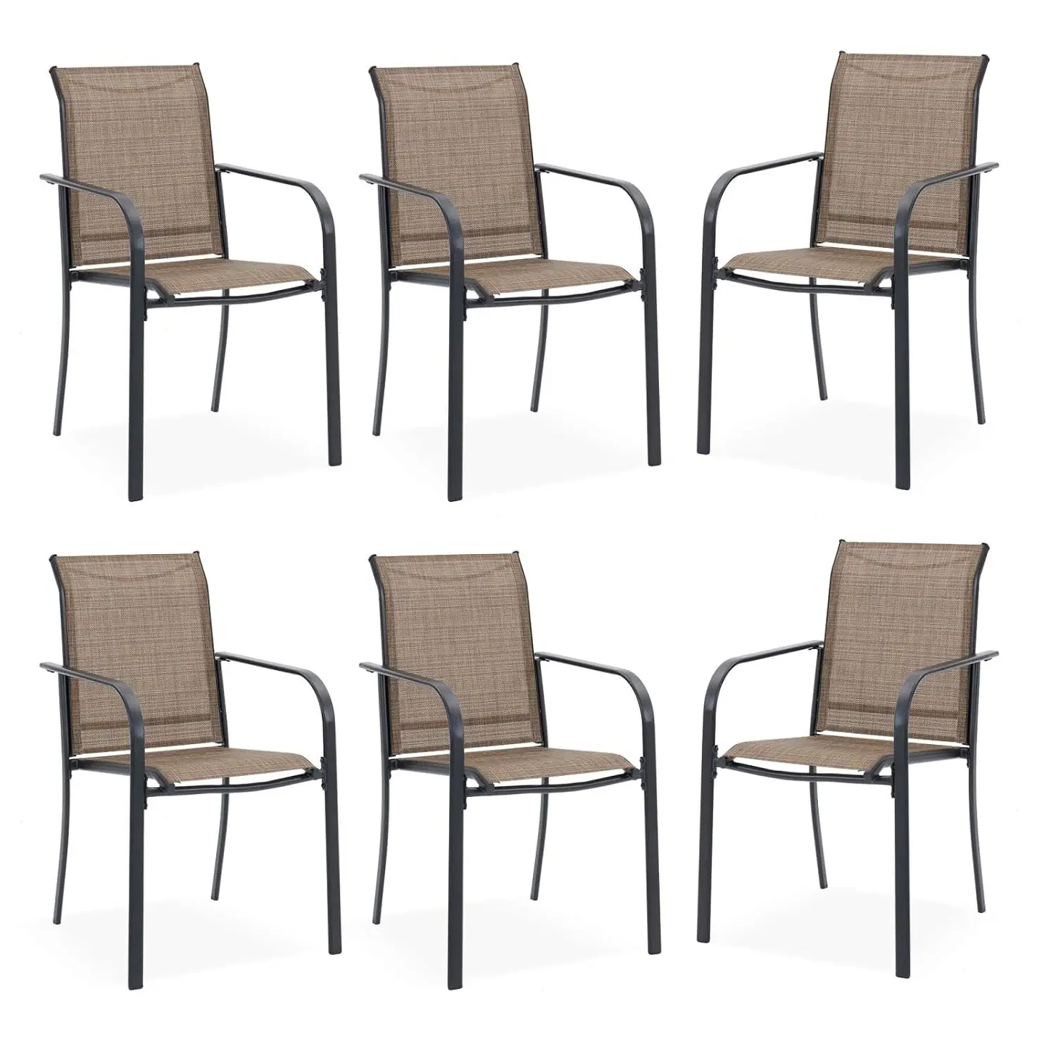 Patio Chairs Set of 6, Stackable Textilene Outdoor Dining Chairs with Metal Frame, All Weather Outdoor Chairs Set for Backyard
