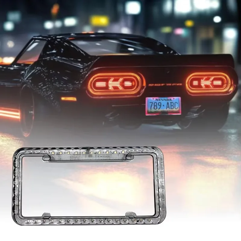 American Size Universal Car License Plate Frame with Three-Color LED Lights 12V PC+ABS Material Flashing Functions New