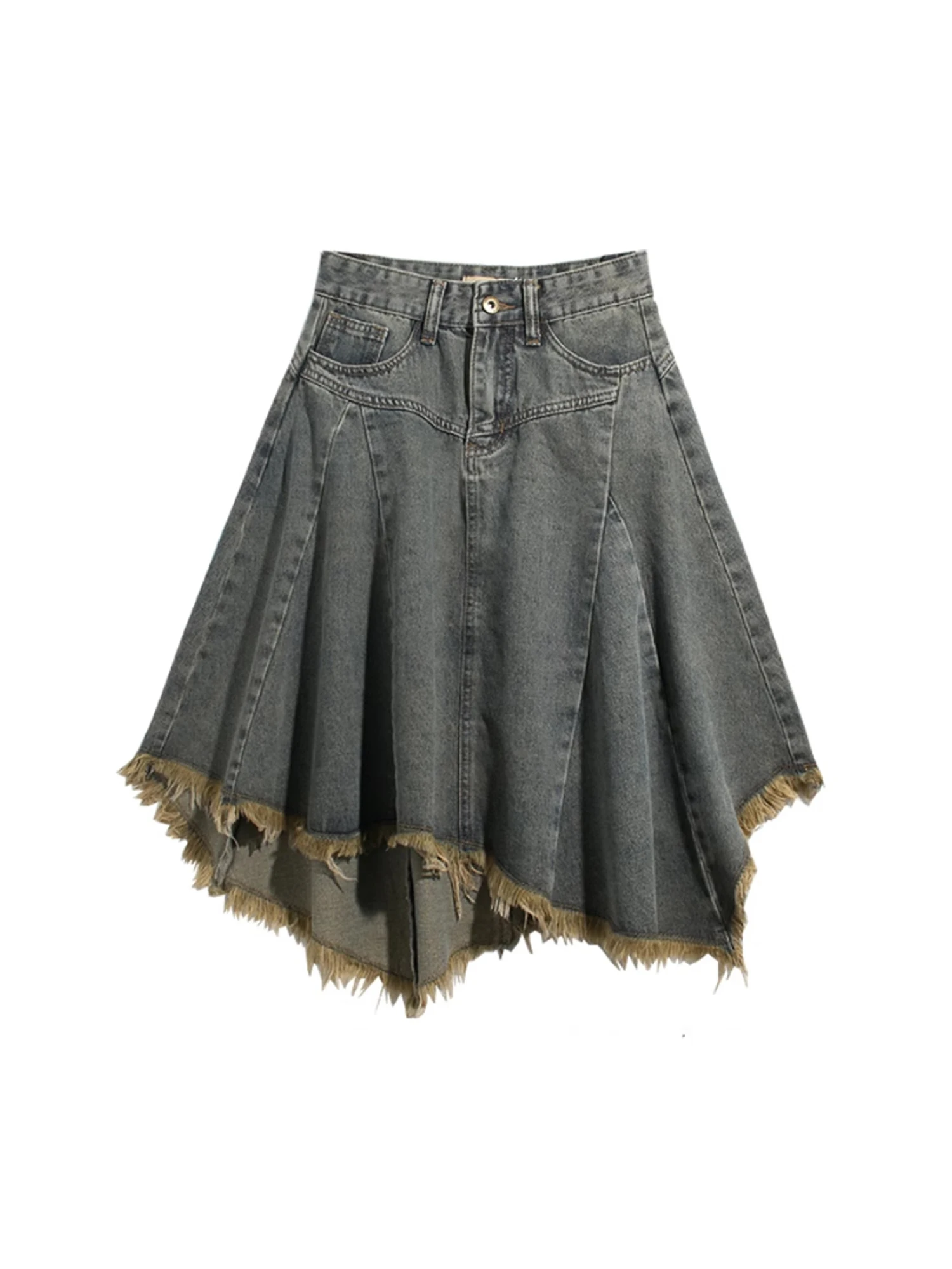 

Women's Blue Denim Skirt Vintage Aesthetic Y2k A-line Cowboy Skirt Harajuku Emo 2000s Asymmetrical Jeans Skirt Summer Clothing