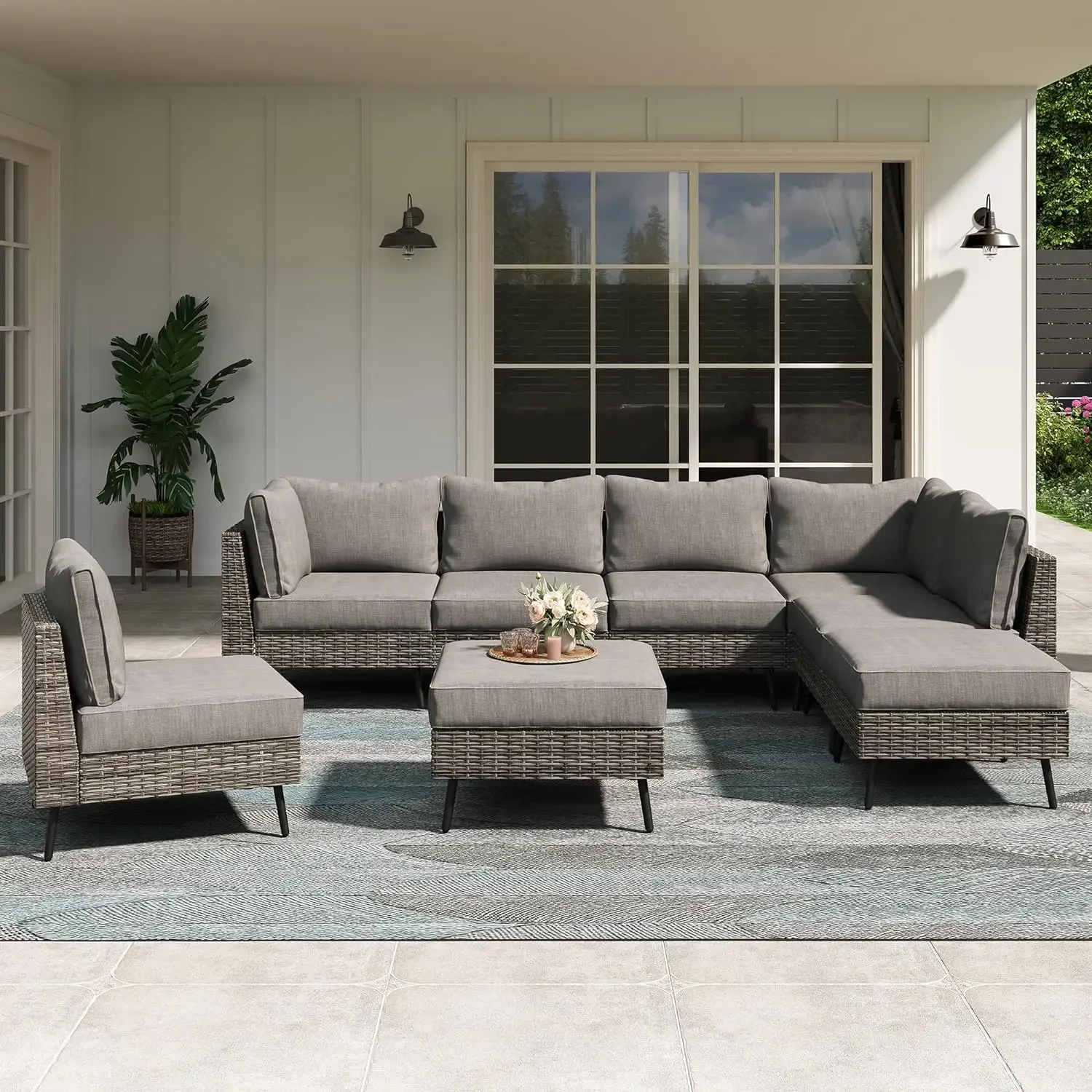 

Outdoor Patio Furniture, 6/8 Piece Outdoor Sectional Sofa PE Rattan Wicker Patio Conversation Sets, All Weather Patio Furniture