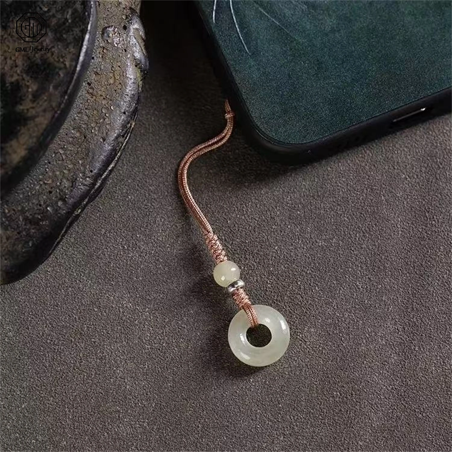 Natural Hetian Jade Gourd Phone Lanyard Keychain Mini Pendant Unisex Couple Key Ring Exquisite Retro Ethnic Style Jewelry Gift