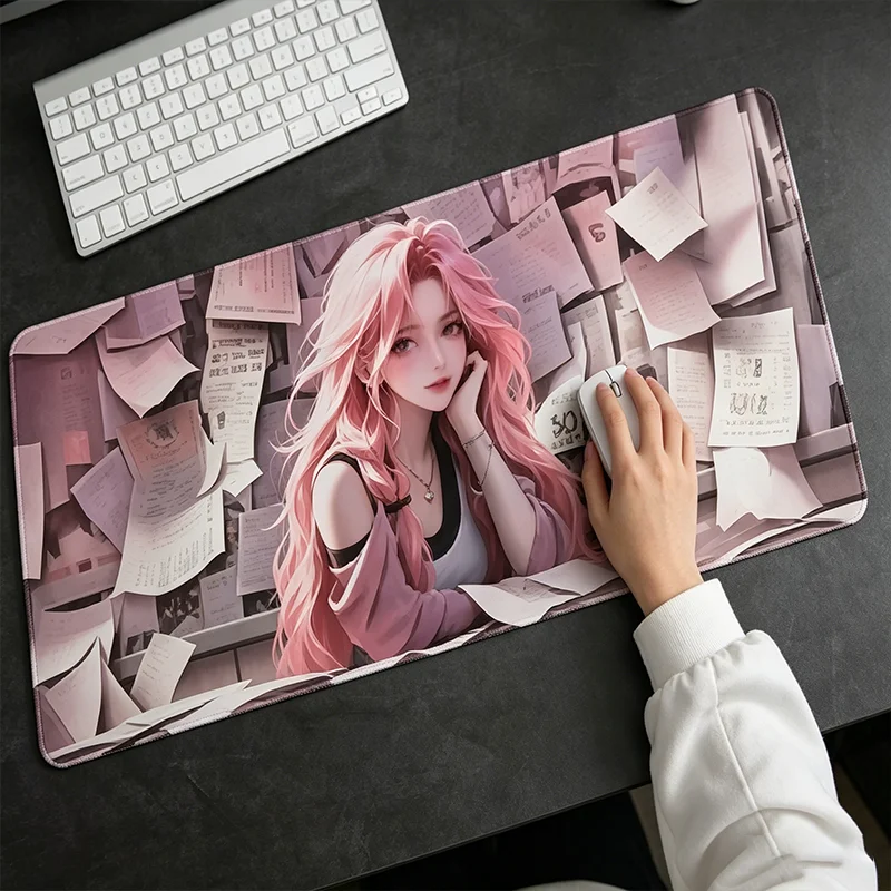 Rubber Pearl & Pink Makeup Pattern Large Desk Mouse Pad Aesthetic Anti Slip Keyboard Mat Unisex