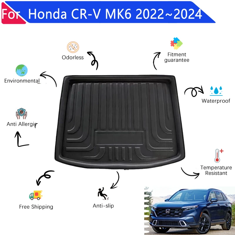 

Коврики для багажника автомобиля, 3D Материал EVA для Honda CR V CRV MK6 5 мест 2022 2023 2024, задний грузовой поднос автомобиля, коврик для багажника, задние накладки, аксессуары