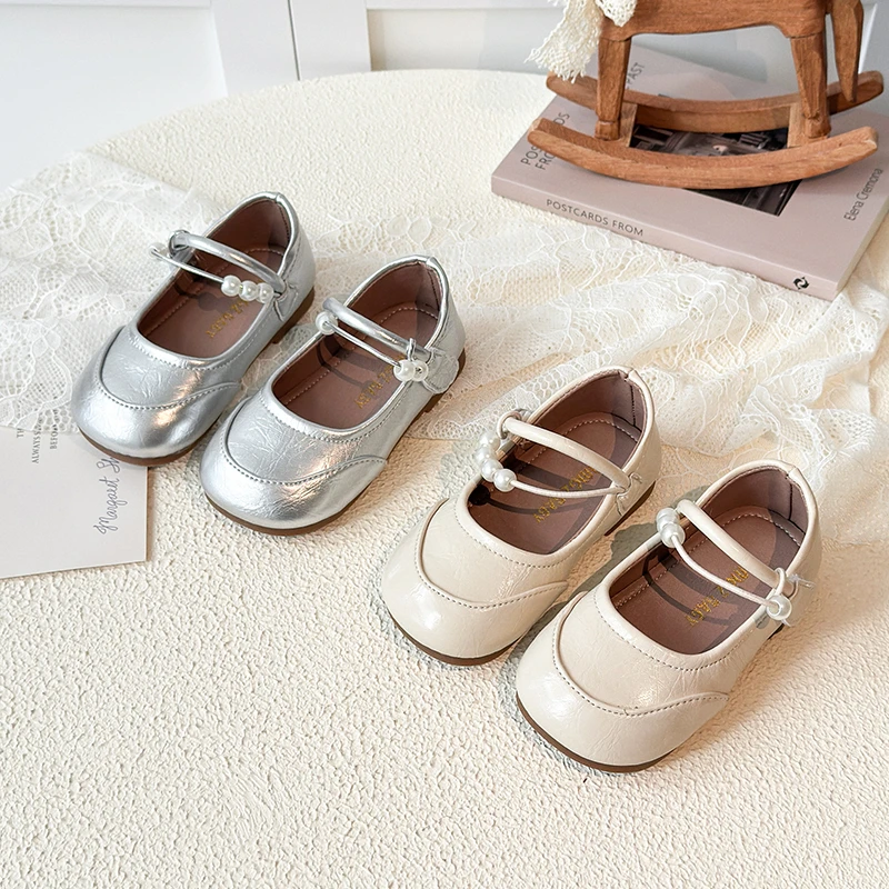 

Autumn Girl's Princess Shoes Pearl Shallow Daily Kid's Flat Shoe Solid Colors Anti-slip Fashion Charming Children Shoe 4-6Y