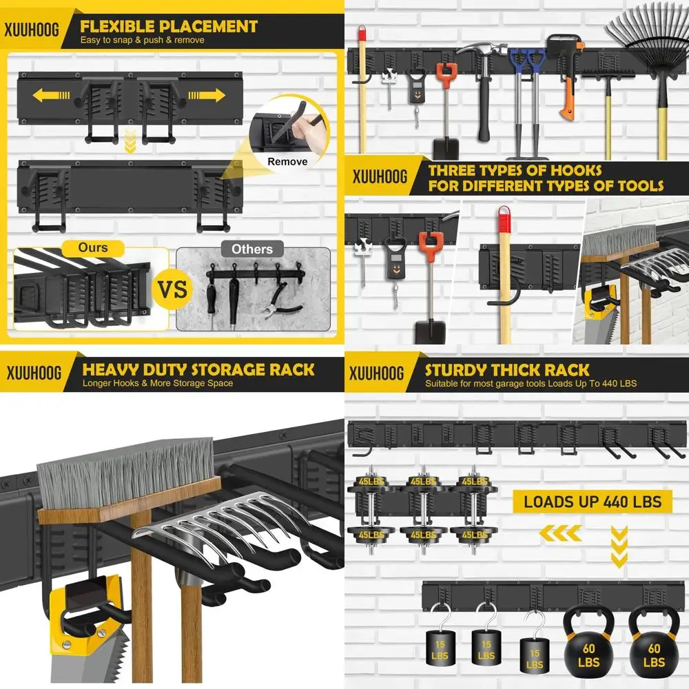 

48 сверхмощных настенных органайзеров для гаража с 7 устойчивыми к ржавчине крючками для инструментов и садовой техники, вмещает 350 фунтов