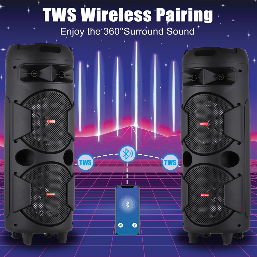 5000W Portable Bluetooth Speaker Heavy Bass Dual 8 \