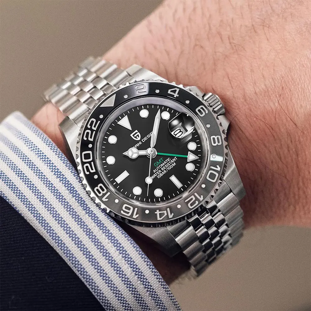 

Часы PAGANI DESIGN GMT для мужчин, 40 мм, автоматические часы, водонепроницаемые на 100 м, из нержавеющей стали, с сапфировым стеклом, мужские механические наручные часы