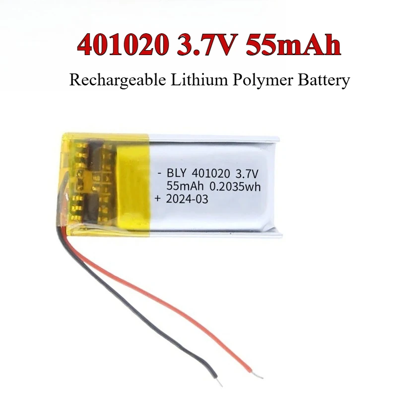 

401020 3.7V 55mAh Rechargeable Lithium Polymer Battery for Watch Beauty Equipment Bluetooth Earphones Smart Watch Selfie Stick