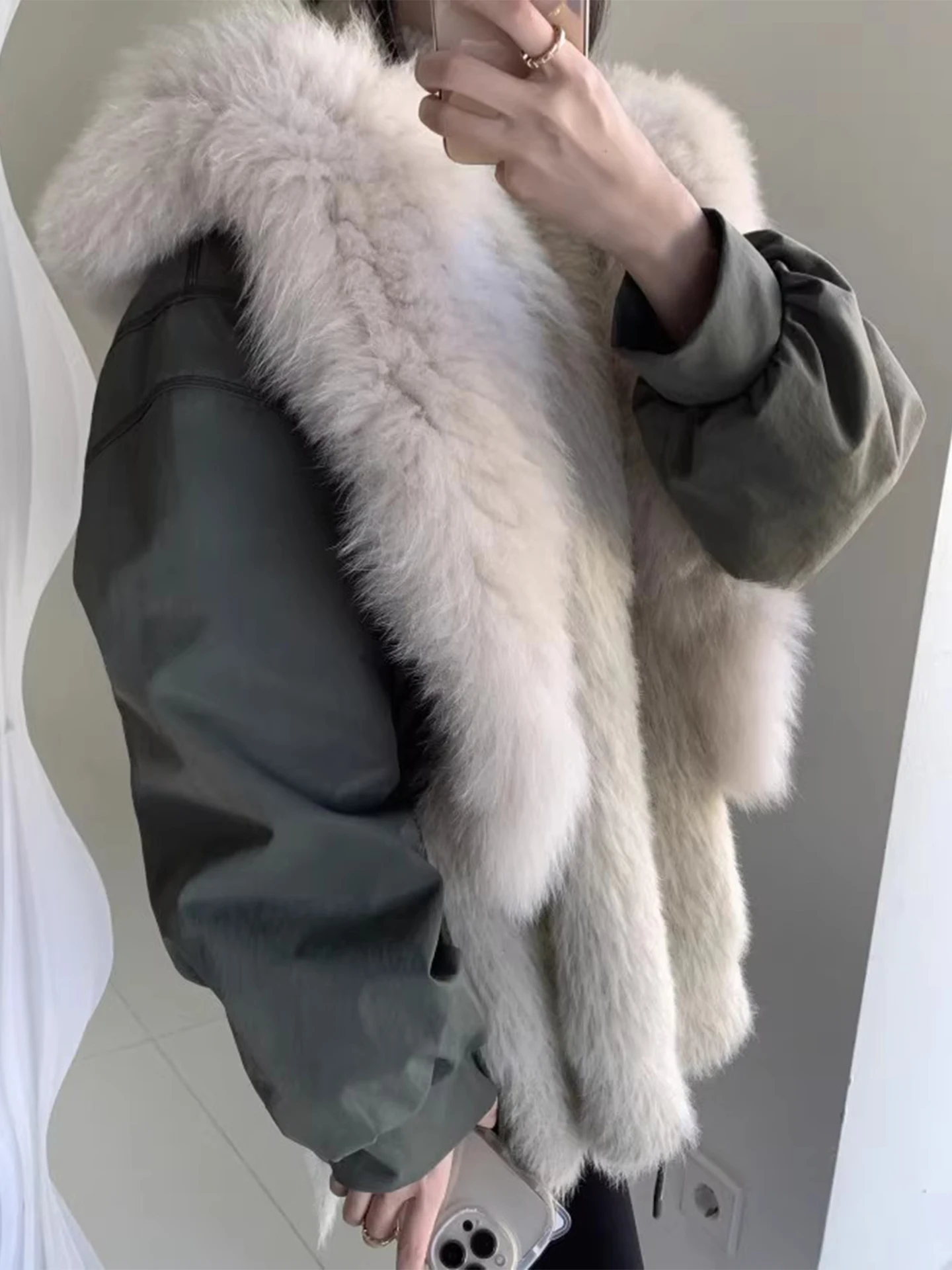   -Mimic Collo in pelliccia Parka Cappotto Calore da donna Isolato in cotone ort Jaet Coreano Sle Loose Fit Lungo Sve