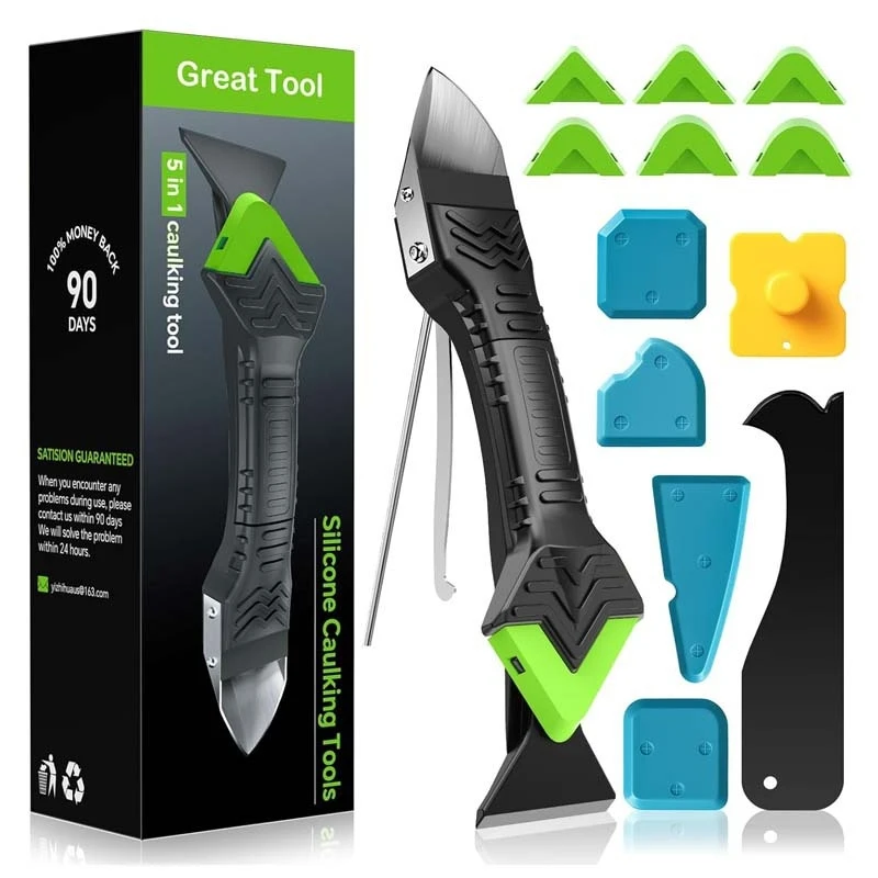 Kit de Ferramentas Manuais 5 em 1 para Remoção de Silicone, Raspador de Selante, Acabador de Calafetagem e Remoção de Mofo de Piso