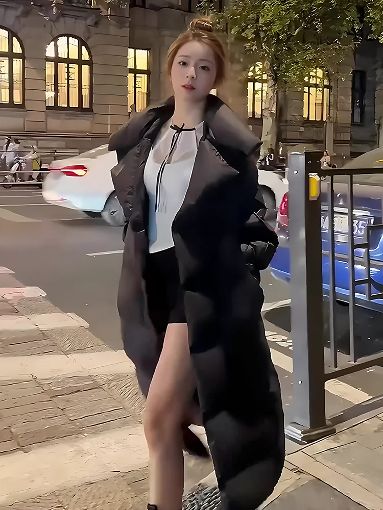 

2024 Winter New Faionable Versatile Thiened Floing Large Collar White Du down Jaet Women's Trendy Commute Sle