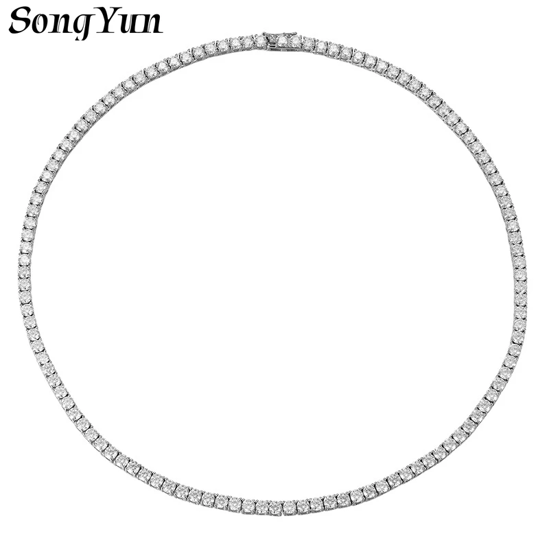

SONGYUN Brand Jewelry 925 Sterling Silver Necklace Moissanite Diamond D Color VVS Women 18K Gold Plated Tennis Necklaces Pendant