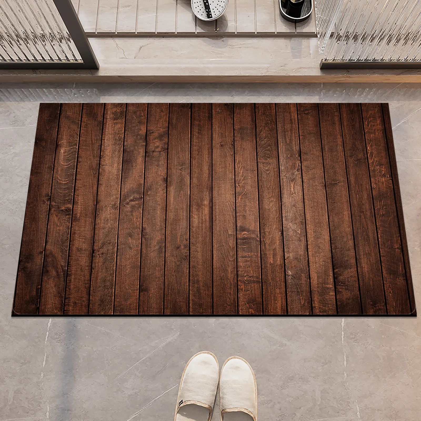 

VIKAMA Country-Style Wood Grain Floor Mat, Bathroom Entrance Door Carpet, Anti-Slip And Quick-Drying Home Decoration