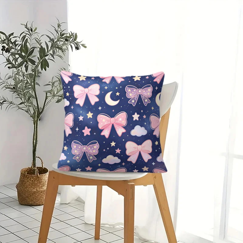 45×45cm Bow Star Animal Digital Print Throw Pillow Cushion Accent Pillow Includes Pillow Core Aesthetic Sofa Bedroom Decor