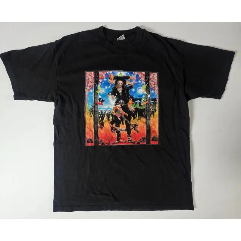 Винтажная черная хлопковая футболка Steve Vai Passion and Warfare 1990-х годов, размер XL Basicss tag Винтажная черная хлопковая футболка Steve Vai Passion and Warfare 1990-х годов, размер XL Basicss tag