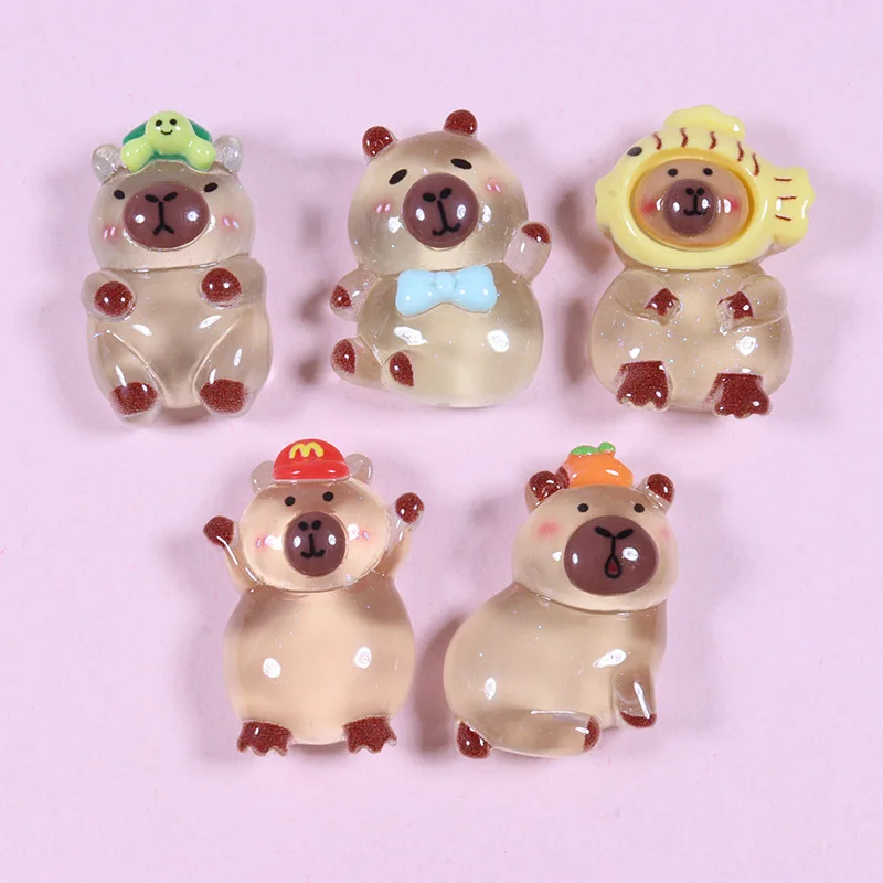 

10pcs New Cartoon Capybara Resin Flatback Cabochons Ornaments Scrapbooking for DIY Phone Shell Hairpin Embellishments