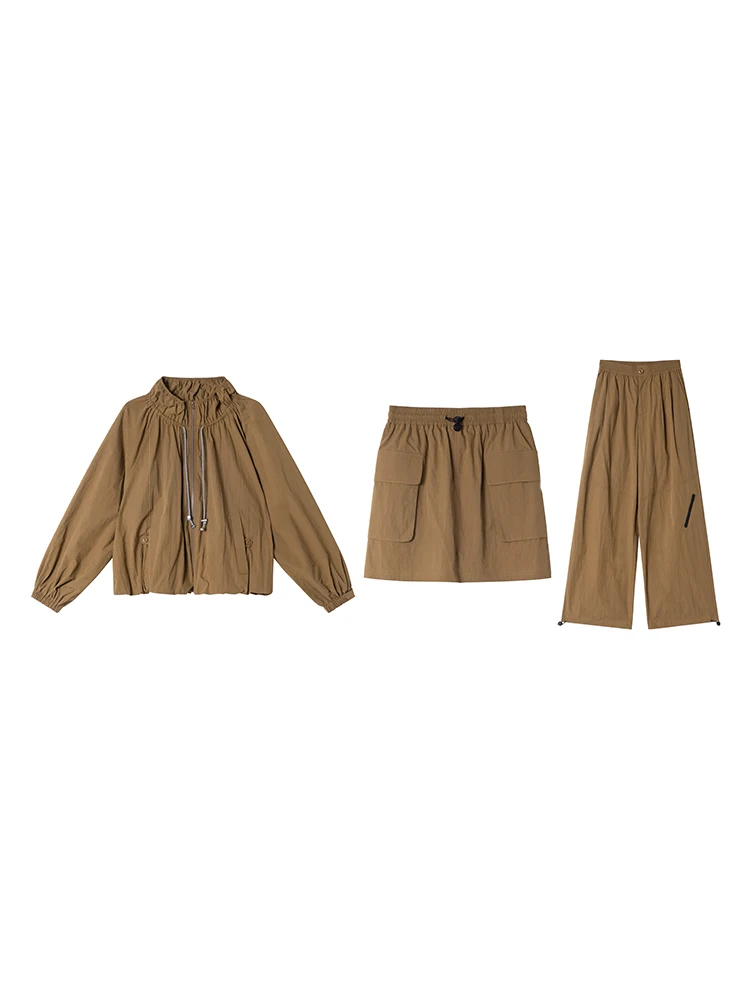 Hello  Women's Tee-Piece Set Casual Long Pants Skirt Jaet Dstring Outerwear ort Skirt Comfortable Loose Fit
