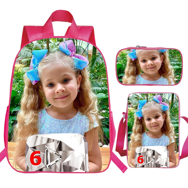 Children\'s 3pcs Set Backpack Kids Diana Show Prints School Bags Kindergarten Bag Waterproof Preschool Girls Bookbag Kids Gifts