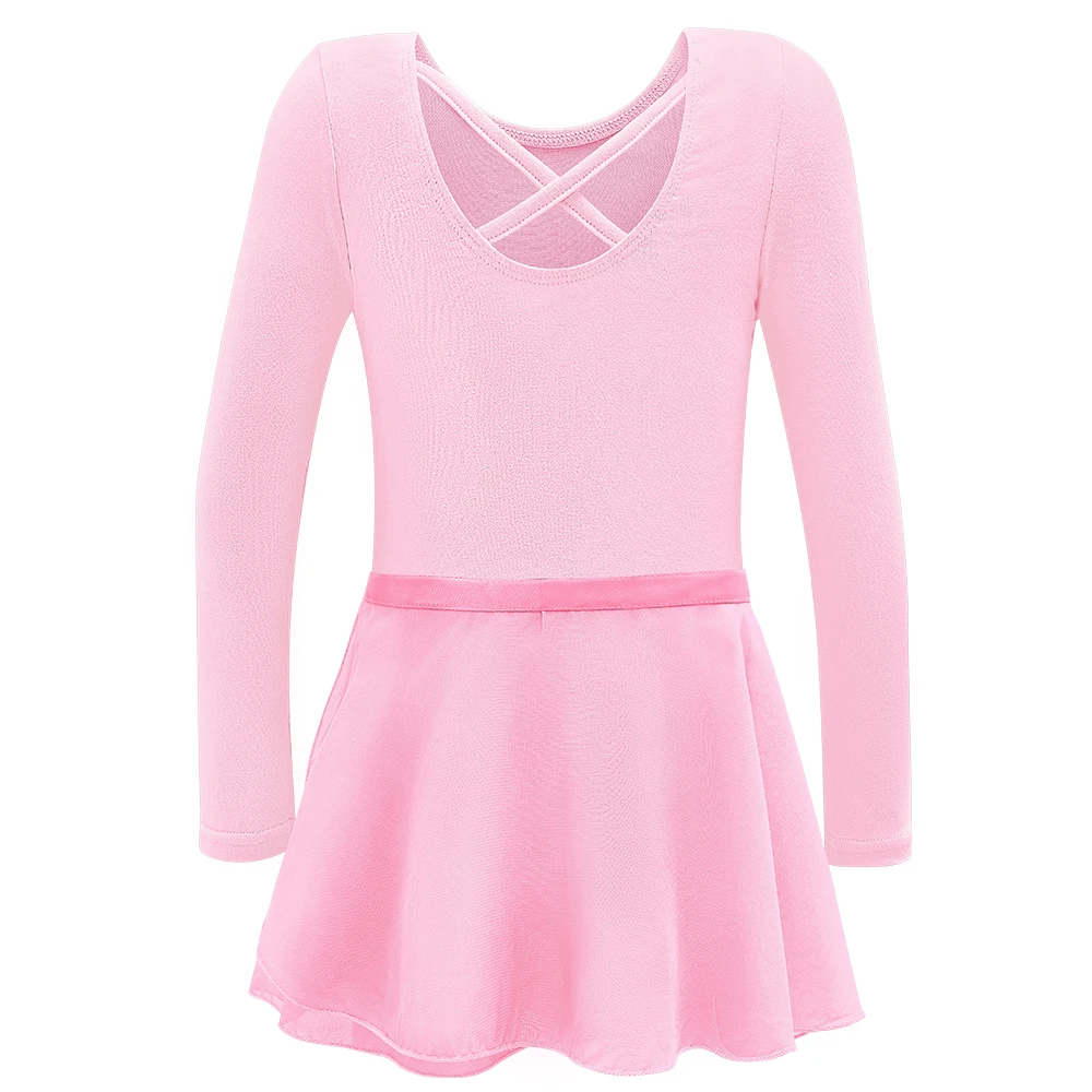 Long Sleeves Leotard for Girls Gymnastics Practice Clothes Ballet Tutu Dress Stage Dance Costume with Skirt