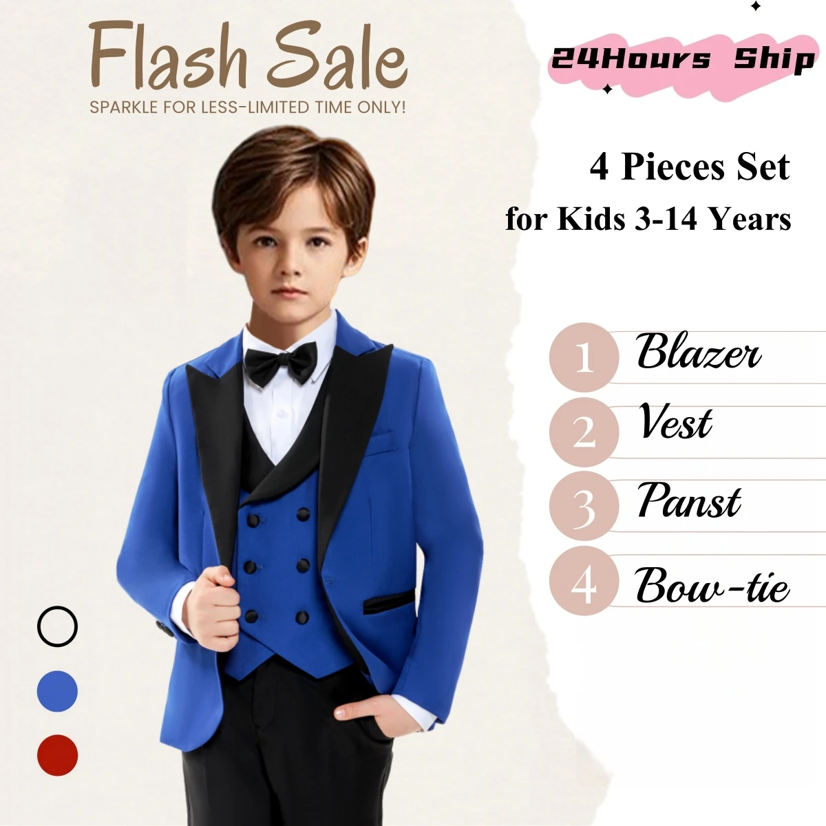 

Popular Boys Blazer Outfit | 4PC Set Bow Tie | Sizes 3T-14 | Party Photoshoot Suit | Quick Shipping