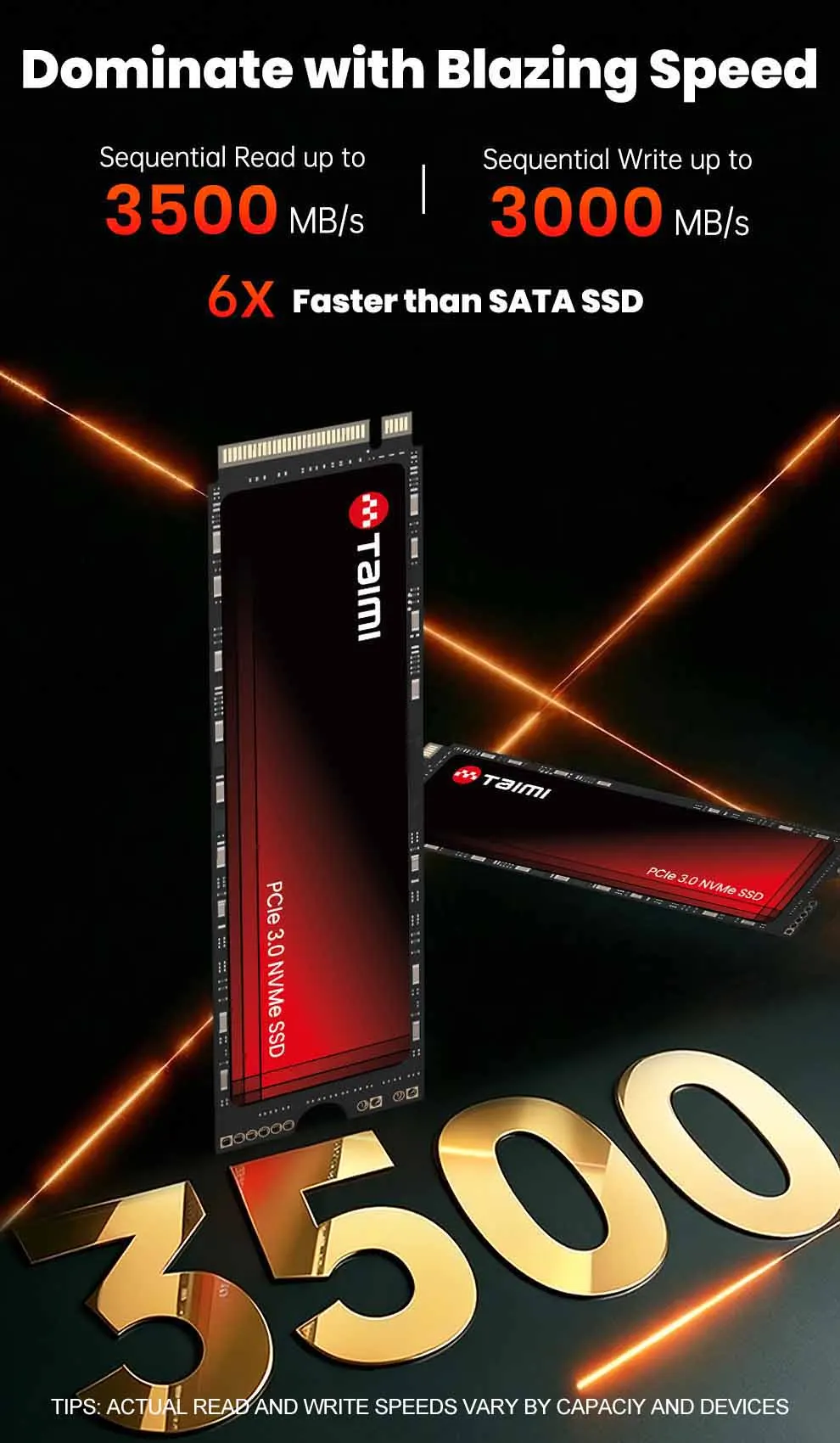 Taimi PCIe Gen3x4 NVMe M.2 2280 SSD, bis zu 3500 MB/s Lesegeschwindigkeit und 3000 MB/s Schreibgeschwindigkeit, für Gaming, Laptop, PC, Desktop-Workstation – Detail 2