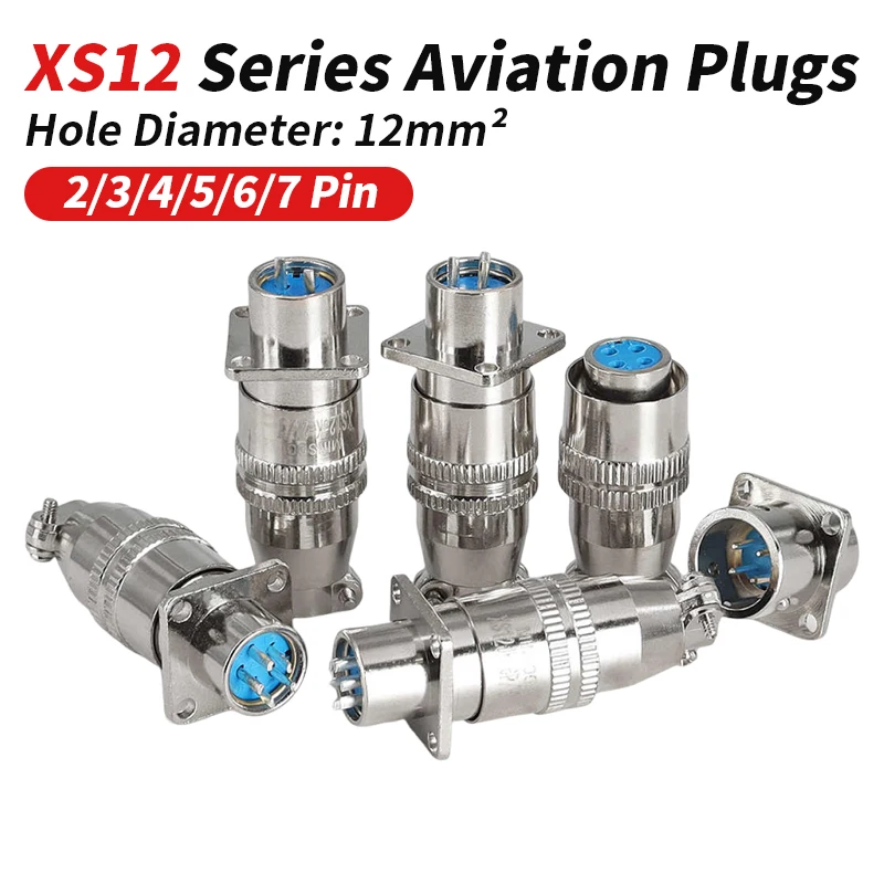 XS12 2 3 4 5 6 7 Pin Aviation Plug Connector XS12K Flange Square Socket Plugs with 12MM Opening Male Female Head Joint