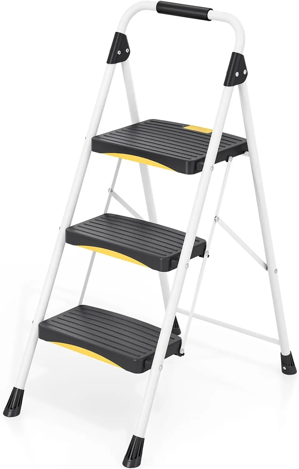 

3 Step Ladder, Folding Steel Step Stool with Safety Lock, Anti-Slip Wide Pedals, Heavy Duty 800lbs Capacity, Handrail, Portable