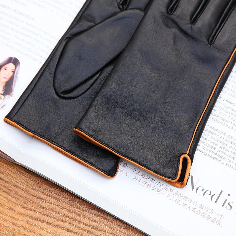 

Осенне-зимние мужские перчатки из натуральной кожи, бархатные утепленные модные черные перчатки из овчины для вождения, мужские DQ1916