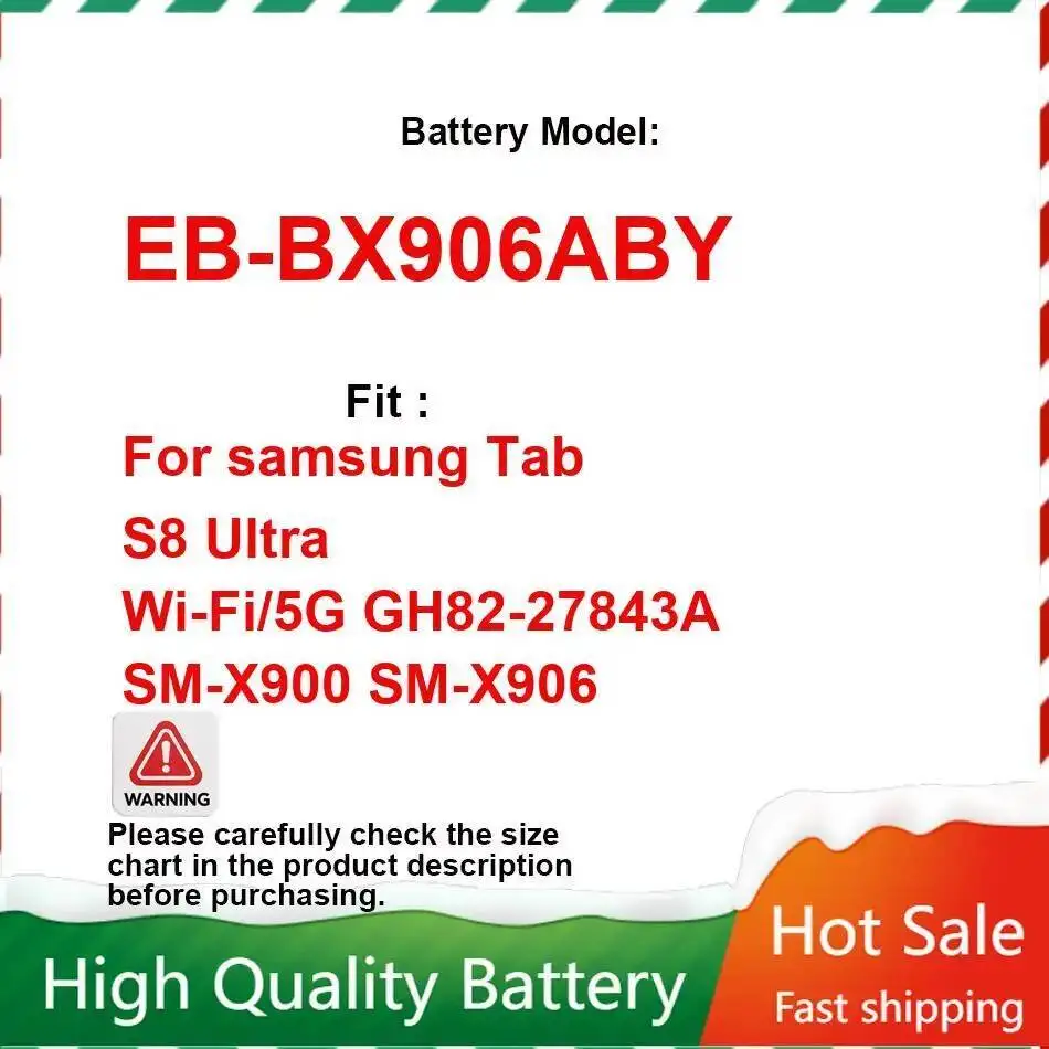 

Высокопроизводительный аккумулятор для планшета Samsung Tab S8 Ultra WI-FI 5G GH82-27843A SM-X900 SM-X906 EB-BX906ABY 11200 мАч