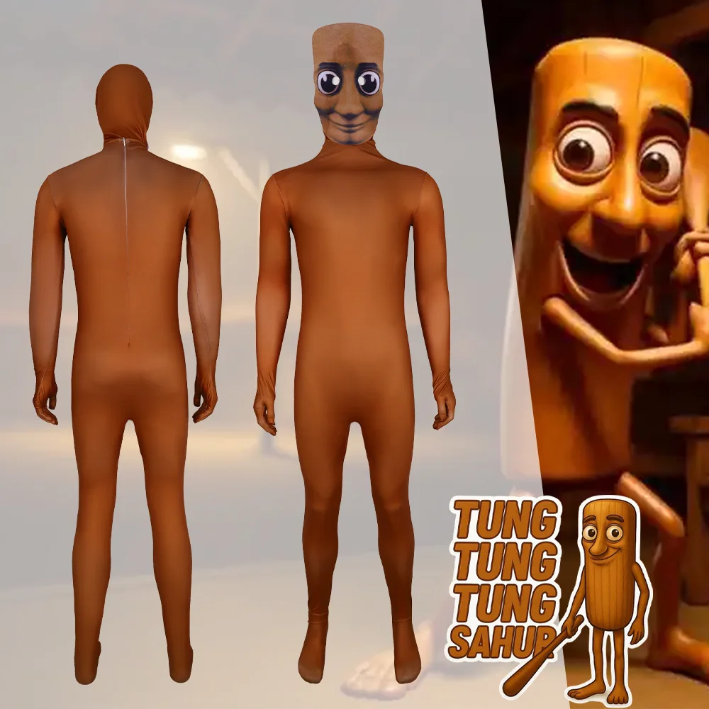 Anime Tung Tung Tung Sahur Erwachsenen-Cosplay Cartoon-Jumpsuit Bodysuit Halloween Karneval Party-Kostüm