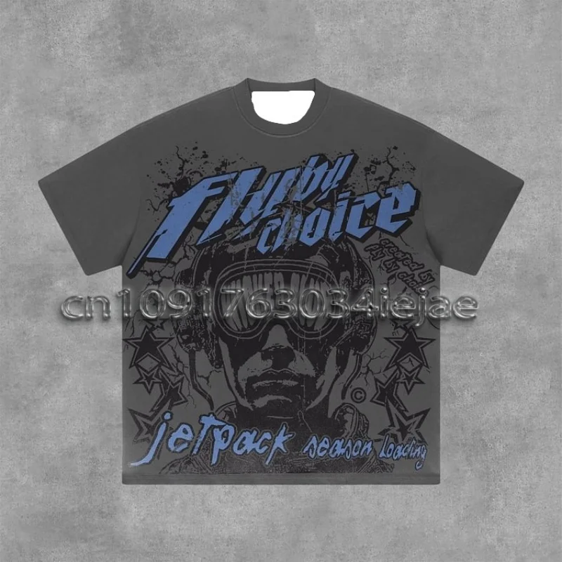 

MOTO Vintage Fly By Choice Graphic Print Short Sleeve T-Shirt Men Y2K Summer Vintage Oversize Tshirt Streetwear Women Top