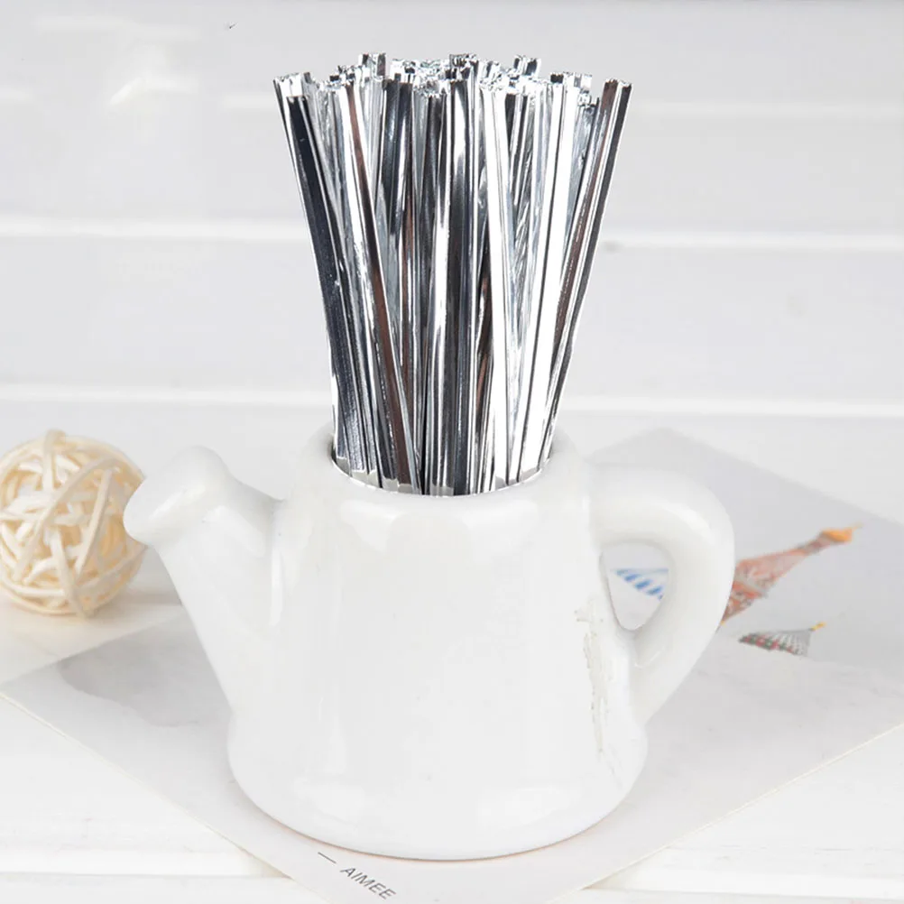 

800pcs Silver Baking Packaging Metal Closure Sealing Ribbons Gift Wrap Cords For Dessert Candy Bags Bread Cellophane Food Bag